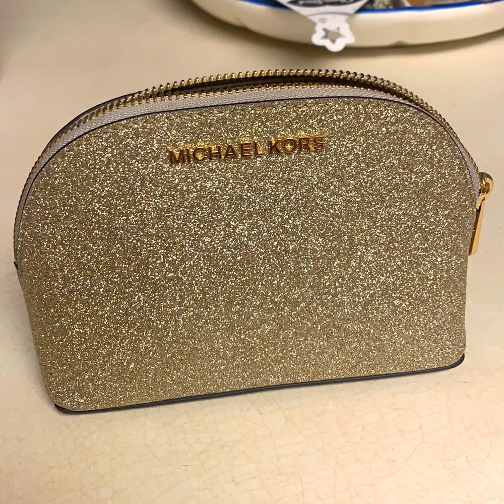 Michael Kors gold glitter zip clutch